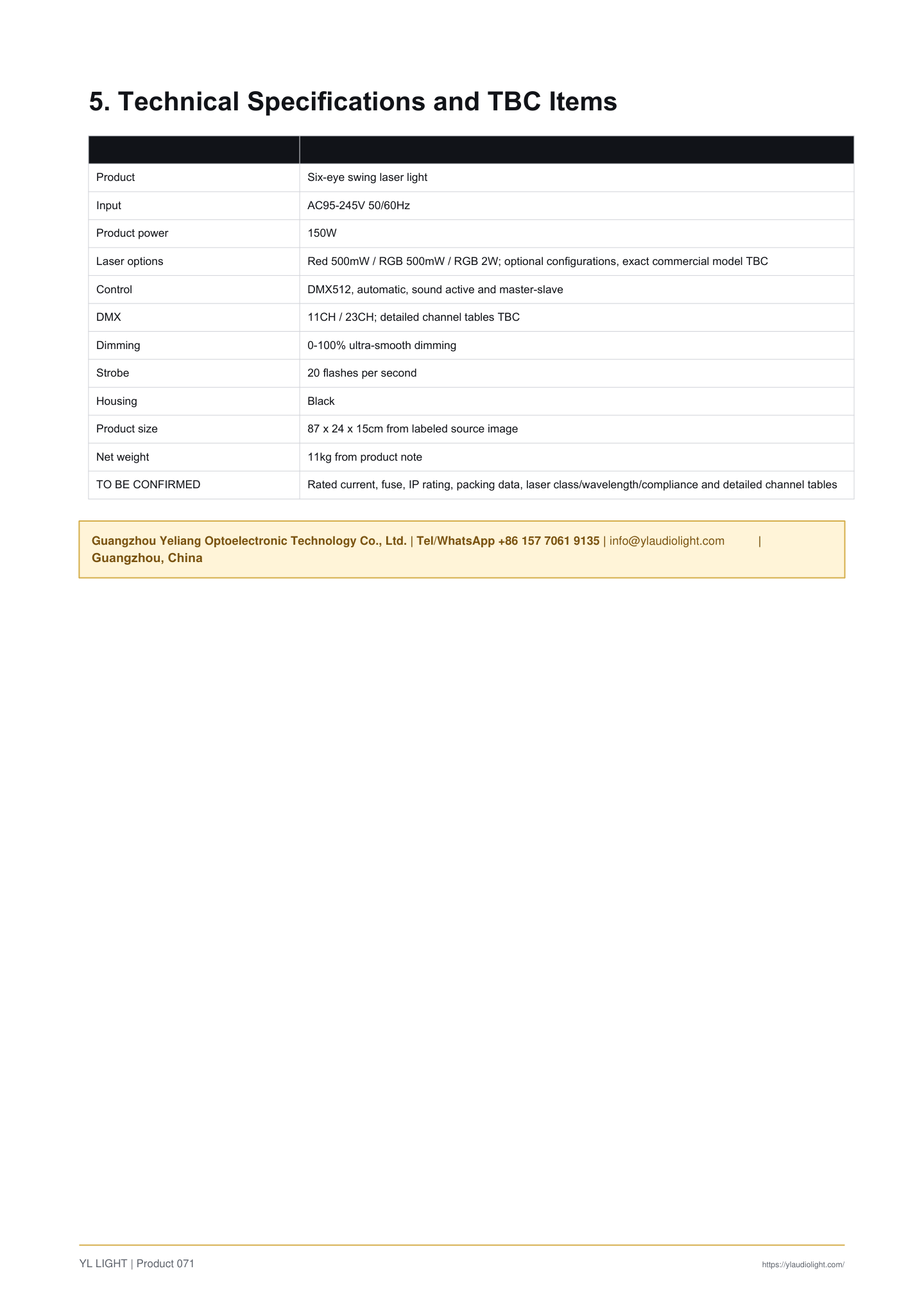 Six Eye Swing Laser Light setup and control reference, pages 6 to 6