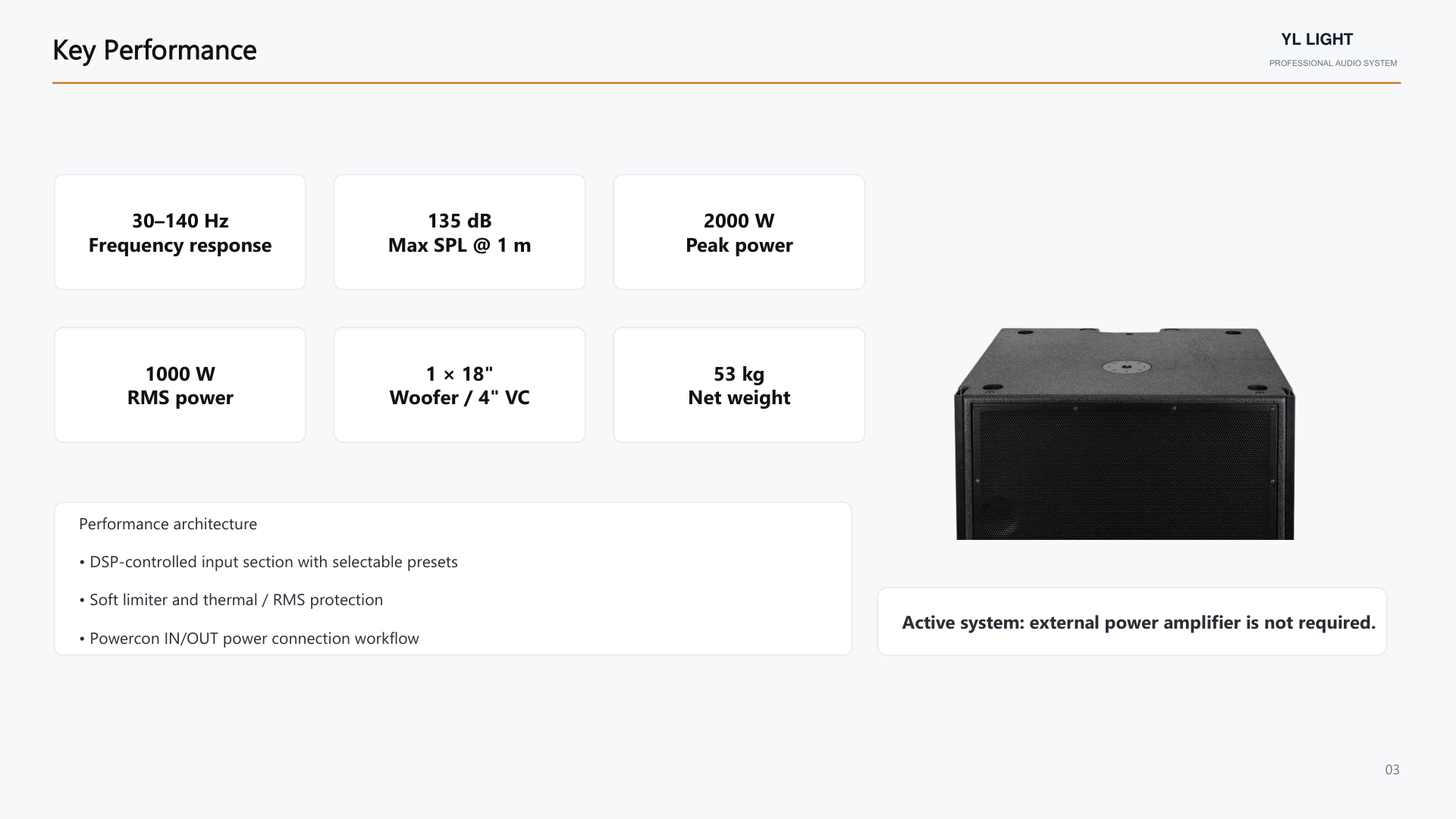 YL DHL18A: Key performance; product guide page 3