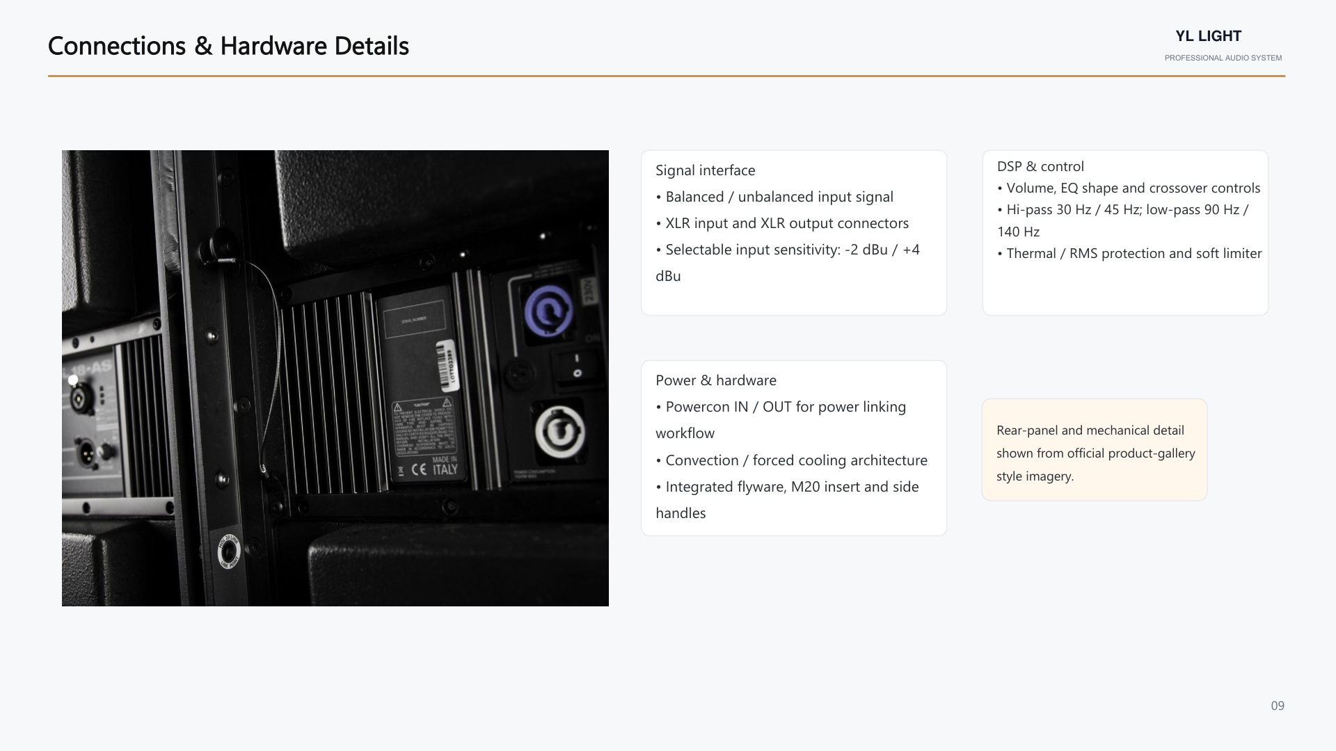 YL DHL18A: Connections and hardware; product guide page 9