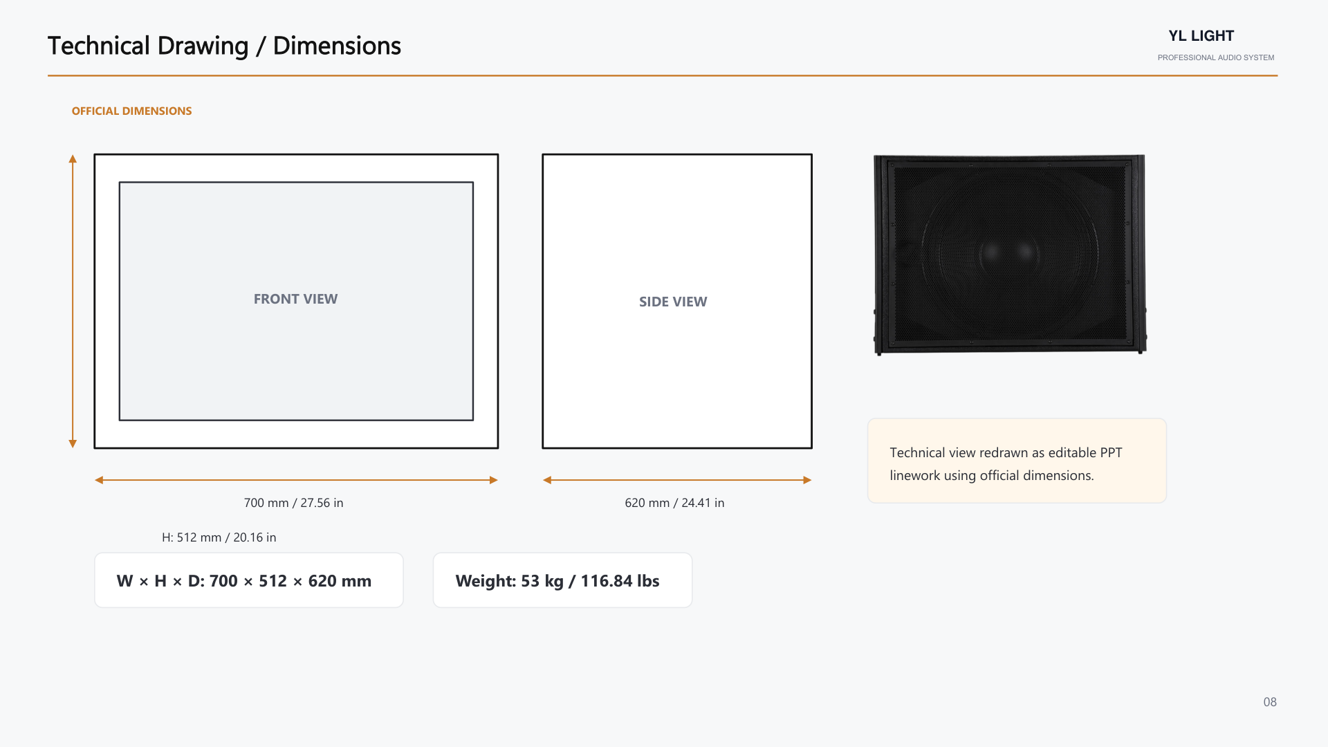 YL DHL18A: Technical drawing and dimensions; product guide page 8