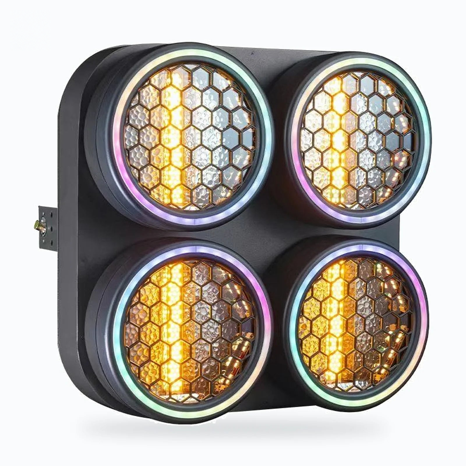 Four-eye retro blinder with RGB auxiliary segments and RGB rings — Retro LED Blinder Light